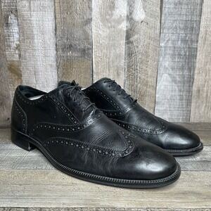 Mens Cole Haan Black Leather Wingtip Eyelet Dress Shoes Oxfords Size 11.5 M